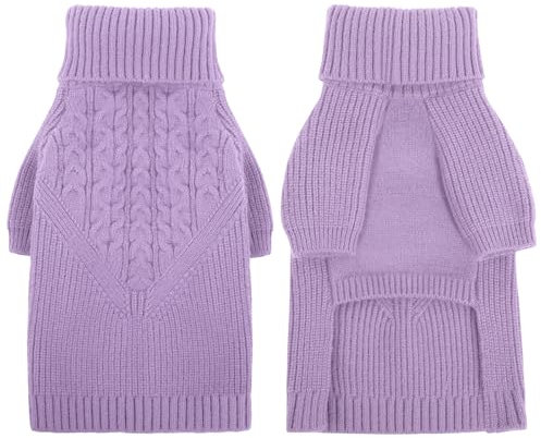 CITÉTOILE Klassischer Gestrickter Hundepullover mit Rollkragen, Weicher und Warmer Hundepulli für Kaltes Wetter, Innen- und Außenge Strickweste für Kleine Mittlere Große Hunde, lila, S