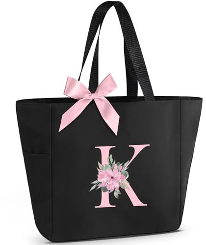Vavabox Handtasche Damen A-Z Reißverschluss Schultertasche, Geschenke für Damen,Bräute und Brautjungfern, Arbeit,Reisen,Einkaufen,Schule (K, Schwarz)