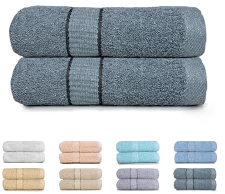 GFD Textiles - Juego 2 Toallas de Baño Extra Grandes 100x150 cm | 100% Algodón Premium Extra Suave & Súper Absorbente | Secado Rápido, Antibacterianas, Lujo SPA & Hotel | Gris Oscuro