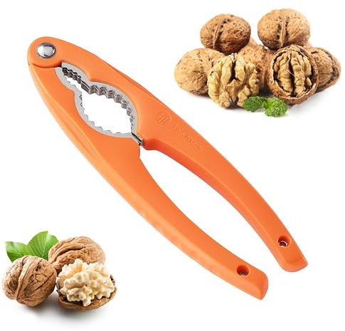 NutCracker, Stainless Steel Nut Crackers for All Nuts, Heavy Duty Nutcracker Tool for Walnet, Pencan, Chestnut, Crab, Lobster and More, Ergonomic Handle (Orange)