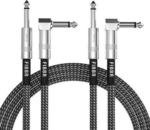 FIBBR Guitar Cable 3M-2 Pack, Right Angle Electric Guitar Instrument Cable 1/4 Inch Straight to Right Guitar AMP Cord for Bass Guitar, Electric Guitar, Electric Mandolin, Pro Audio