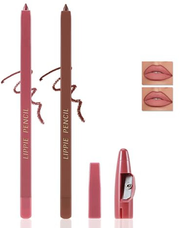 Apooliy Matte Lip Liner Pencil,Hochpigmentierter, einziehbarer Lippenstift,Nude-Lippenstift für den ganzen Tag mit Anspitzer,Wasserfester brauner Lipliner