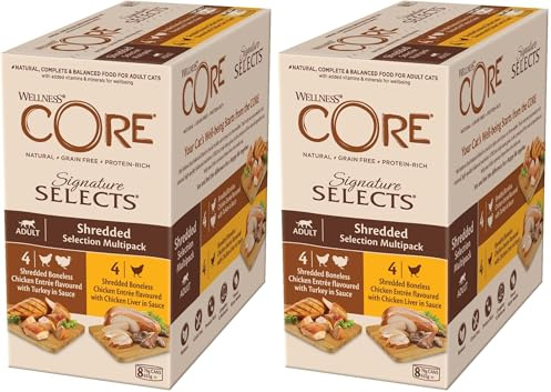 Wellness CORE Signature Selects, Wet Cat Food, Grain Free, High Meat, Shredded Mix, 8 x 79g (Pack of 2)