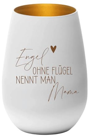 KT-Schmuckdesign Windlicht - Engel ohne Flügel nennt Man Mama - Teelichthalter, Geschenkidee, Geburtstag, Weihnachten, Muttertag, Mutter, weiß Gold