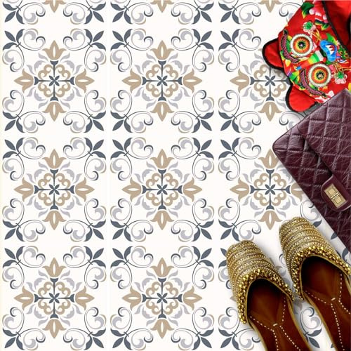 HUBDECO - Fliesenaufkleber - Küche, Badezimmer Deko - Klebefliesen - Bodenfliesen - Klebefolie Küche - Boden Schutzmatte - Selbstklebende Fliesen - 9 Stk. - Azulejo Muster Modern - 30x30cm