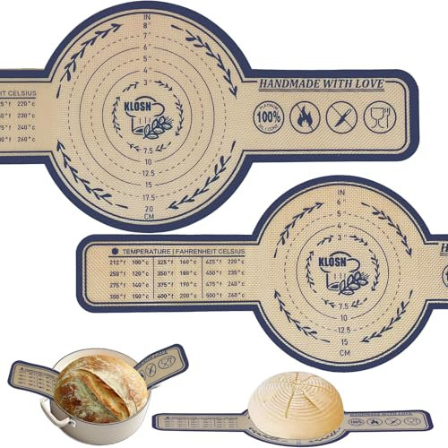 Sourdough Bread Baking Mat Large & Small, 25cm & 20cm Silicone Bread Sling for Dutch Oven, 500°F Heat-Resistant KLOSN Sourdough Bread Baking Supplies Mat