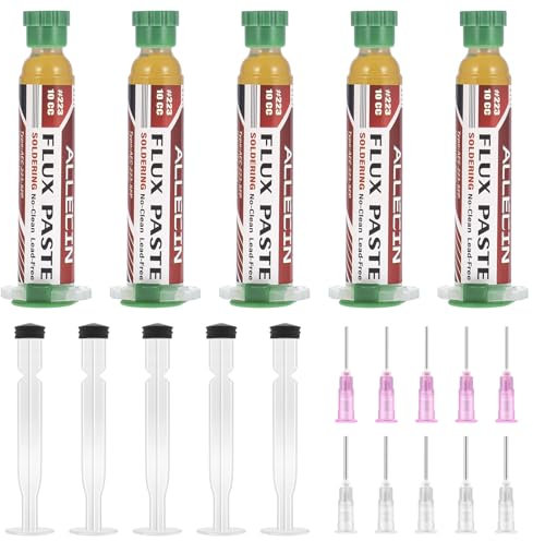 ALLECIN 5 Pezzi 10mL Flussante per Saldatura Senza Piombo 10CC Solder Flux Paste No Clean Flussanti per Saldature Flusso per Pasta Saldante AEC-223 con Asta di Spinta e Ago per PCB SMD BGA