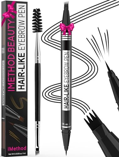 iMethod Microblading Augenbrauenstift - Eyebrow Pencil 2-in-1 Dual-Ended Augenbrauenstift mit 4-Zinken-Micro-Gabelspitzen-Applikator & präziser Pinselspitze erzeugt natürliche Augenbrauen, Schwarz