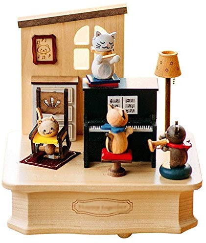 CAFIEDR Spieluhr-Mechanismus zum Aufziehen, Spieluhr aus Holz, Geschenk, Hochzeitsgeschenke, Katzen, die Klavier Spielen, Spieluhr, Geschenk