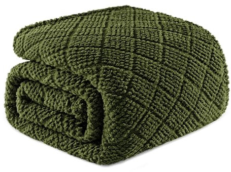 Whale Flotilla Kuscheldecke, Weiche, Warme und Flauschige Waffeldecken für Jede Jahreszeit,220X240CM, Olivgrün
