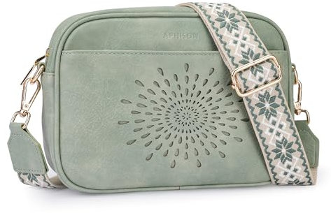 APHISON Klein Schultertasche Damen Crossbody Bag Umhängetasche mit Breitem Gurt Veganes Leder Handtasche Tasche mit Abnehmbarem Schultergurt Kartenschlitz Reisetasche