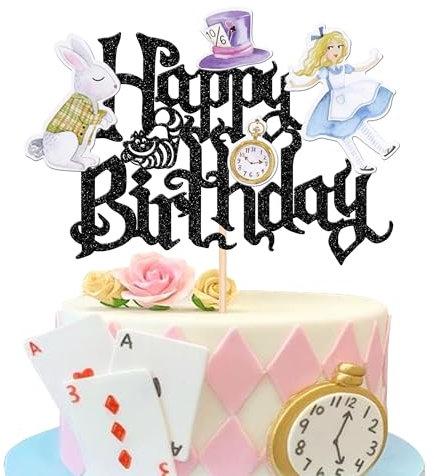 Xsstarmi 1 confezione di decorazione per torta di compleanno Alice nel paese delle meraviglie, decorazione per torta di compleanno per Alice nel paese delle meraviglie, baby shower, festa di