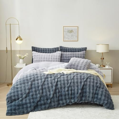 Luowei Winter Plüsch Bettwäsche 135x200 Warm Farbverlauf Blau Kuschelige Flauschig Fleece Bettwäsche Luxus Wende Bettbezug mit Reißverschluss und Kissenbezug 80x80cm