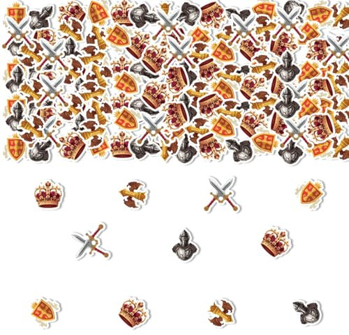 Cheereveal 200Pcs Mittelalterliches Thema Konfetti, Mittelalterliche Burg Ritter Tisch Scatters Schwert Krone Dekorationen, Mittelalterlicher Geburtstag Baby Dusche Renaissance Party Dekor Zubehör