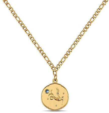 GD GOOD.designs Sternzeichen Kette Steinbock Gold mit Geburtsstein für Damen - 18K vergoldete Halskette mit Zodiac Anhänger