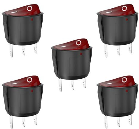 SCOOYUCK 5 Stücke Wippschalter Rund, SPDT 23mm 3 Polig ON/ON 12V 24V 125V 250V Kippschalter, für Auto Boot Haushaltsgeräte (Red)