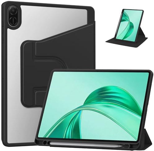 EspZanthic Rotierende Hülle für Honor Pad X8a/Honor Pad X9 11 Zoll 2024 mit Stifthalter, 360° Drehbarer DREI-Fach Ständer, Klare Rückabdeckung, Schwarz