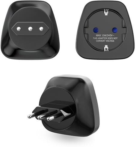 HITRENDS 3 Stück Reiseadapter Italien, Adapter Schweiz, Adapter Stecker für Eurpa auf Italien, Typ F Reisestecker Stromadapter für Italien, Syrien, Uruguay, Chile, Malediven, Schwarz (240V/10A)