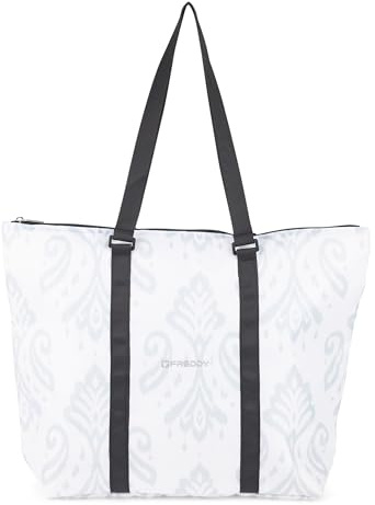 FREDDY Einkaufstasche Damen Canvas Animalier mit Reißverschluss, Allover Ikat White, Einheitsgröße