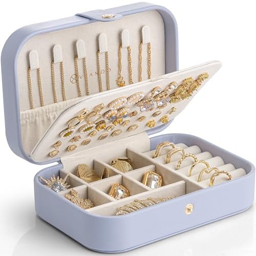 Vlando Schmuckkästchen Reise, Schmuckkasten Klein, Schmuckaufbewahrung mit Stil, Schmuck organizer für Ohrringe, Schmuck-Reiseetui Reise, Geschenkidee für Frauen, Mädchen, Helles Lila