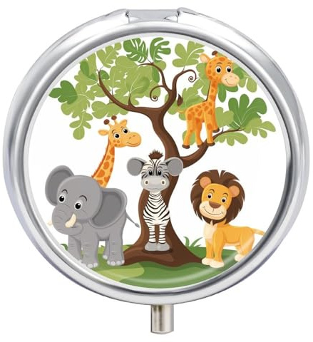 Giraffe Elefant Löwe Pillendose 3 Fächer Tablettenbox für Tasche Geldbörse Medizin Vitamin Organizer 5x5cm