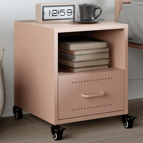HaoChrymec Comodino Moderno in Acciaio Rosa, con Cassetto e Ruote, Design Minimalista, Cassettiera Camera da Letto o Tavolino da Divano, 36 x 39 x 43.5 cm