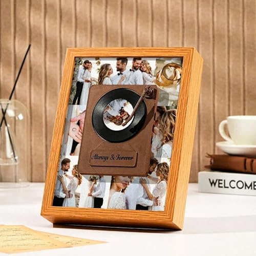 Led Bilderrahmen Personalisiert - Personalisierte Beleuchteter Bilderrahmen mit Musik - Schallplatten Rahmen - Personalisierte Lampe - Fotogeschenke Personalisiert für Sie Ihn Freundin Freund Pärchen