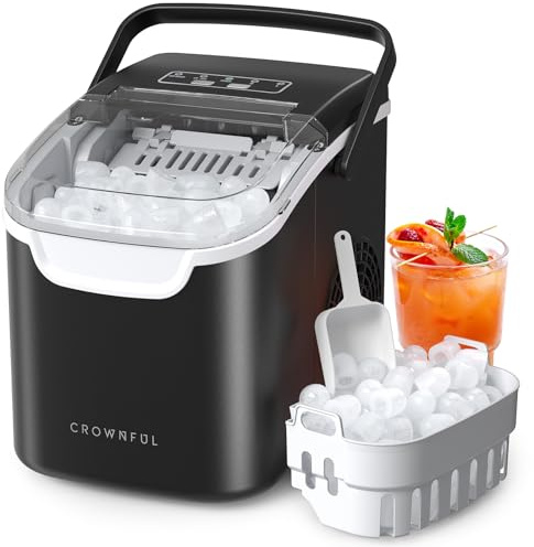 Crownful Máquina de Hielo Portátil, 6 Minutos 12kg/24h, Autolimpieza, 2 Tamaños de Cubitos, con Asa y Visor, para Casa, Cocina, Oficina, Bar y Camping en 2026