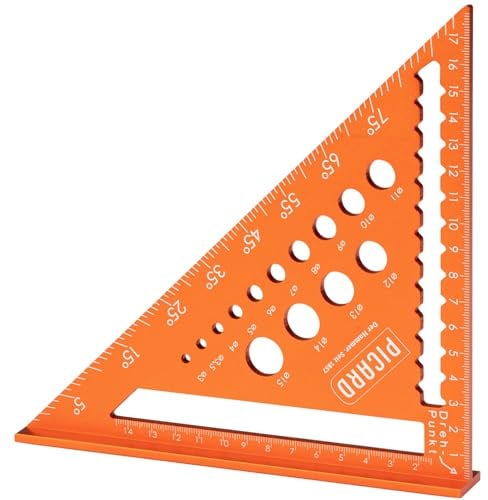 PICARD Zimmermannswinkel 180mm | Profi Zimmererwinkel mit Bohrlehre | Präziser Anschlagwinkel & Schreinerwinkel | Exaktes Anreißen & schnelle Winkelmessung | Speed Square metrisch