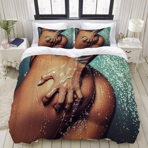 Bettwäsche 135x200 Kinder Sexy Weich Mikrofaser Frauen Bettwäsche-Sets 3D Bettbezug 3 Teilig Bettbezüge mit Reißverschluss und 2 Kissenbezüge 80x80 B-2