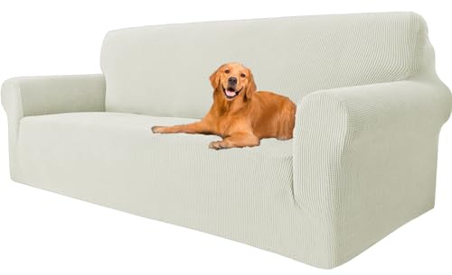 YSTELLAA High Stretch Sofa Überzug 3 Sitzer, Couch Bezug rutschfest, Universal Sofahusse Elastische, Couchüberzug Sofaschutz Katze Durable, Waschbare Sofa Covers Mit Armlehnen, Natürlich