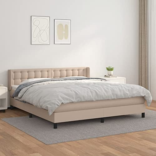 QJBSAVVA Boxspringbett 160x200cm Cappuccino-Braun in Kunstleder, hochwertige Taschenfederkernmatratze, höhenverstellbares Kopfteil, Modernes Design für Schlafzimmer und Gästezimmer