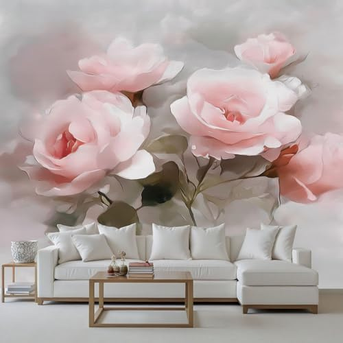 Wlujhia Fototapete Malerei Rose 450x315 cm Blumenmuster Tapeten Fototapeten Modern Wandtapete Vliestapete Wandtapete für Wohnzimmer Schlafzimmer Kinderzimmer Wanddeko
