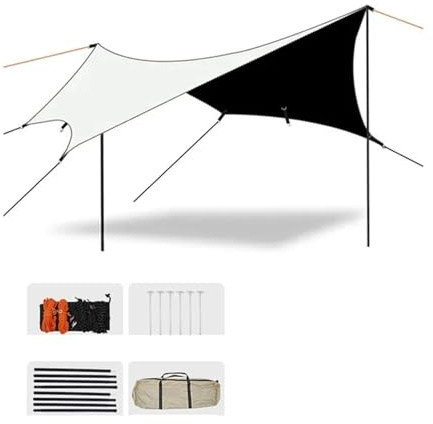 Camping Tent Tarp 5x4.5m Large Black Coating Tarp Waterproof Hexagonal Awning Camping Outdoor Shade Tarpaulin Tent Shelter Sunshade Flysheet(Tarp set)