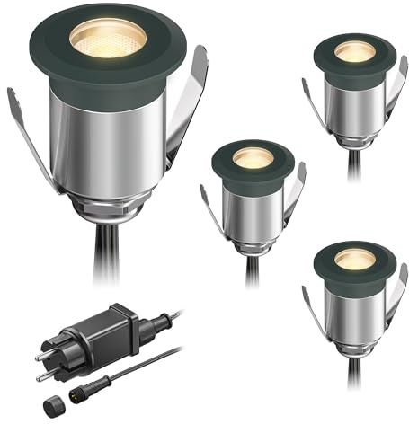 ledscom.de LED Boden-Einbauleuchte BINO für außen, anthrazit, IP67, 32mm Ø, warmweiß, 4er Set