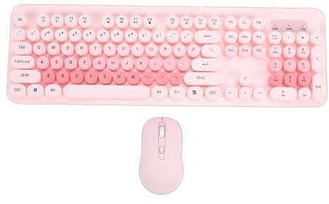 Depisuta Ensemble Clavier et Souris sans Fil, Clavier Style Machine à écrire rétro avec 104 Touches, Touches Rondes, pavé numérique, kit bureautique Complet pour PC, Ordinateur (Pink)