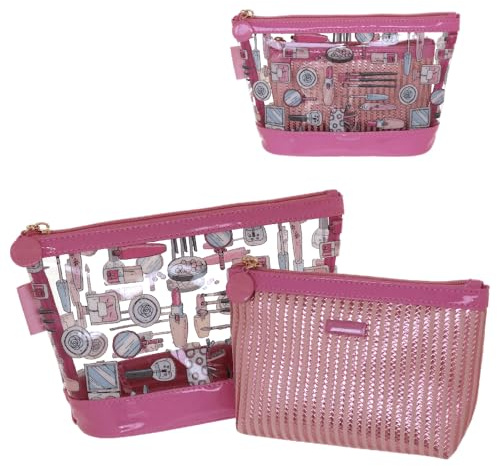 Camomilla Milano Set 2 pz Buste Make-up Donna, PVC, Collezione Kiss & Go, Colore Rosa
