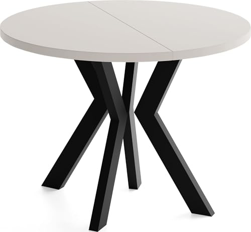 WFL GROUP Runder Esstisch Ausziehbar 80-130 cm – Verlängerbar, für 4-6 Personen mit Schwarzen Holzbeinen – Tisch für Wohnzimmer & Esszimmer in Kaschmir