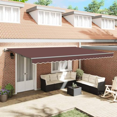 Brokky Toldo Motorizado 5 x 3 m con Mando a Distancia Toldo de Exterior Terraza Enrollable con Manivela Marco de Aluminio para Terraza, Jardín-Marrón-500 x 300 cm