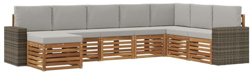 vidaXL Outdoor-Sofagarnitur mit Kissen 8 pcs Natürlich und Hellgrau, Gartenmöbel, modernes Outdoor-Sofa, Sitzgruppe für Terrasse, Lounge-Bereich, langlebiger Komfort