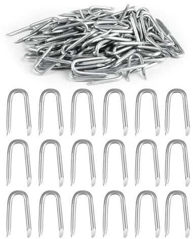 MenYiYDS Paquete de 100 grapas y clavos en U – fence staples, galvanizados, para vallas y fijación de alambre de malezas