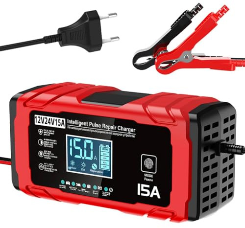 15A Chargeur Batterie Voitures, 12V 15A/24V 8A Intelligent Entièrement