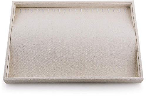 Oirlv Stackable 17 Hooks Sackcloth Jewelry Tray Necklace/Pendant/Long chain Display Showcase Organizer(Pack of 1,Beige)