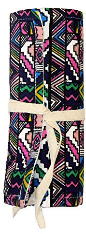 Rollmäppchen für Buntstifte – Bunt 48 Federmäppchen Stifterolle Mäppchen Federmäppchen zum rollen – Schlamperrolle Pinselrolle aus Canvas und Baumwolle – Ideal für Reisen, Schule, Büro, Kunst