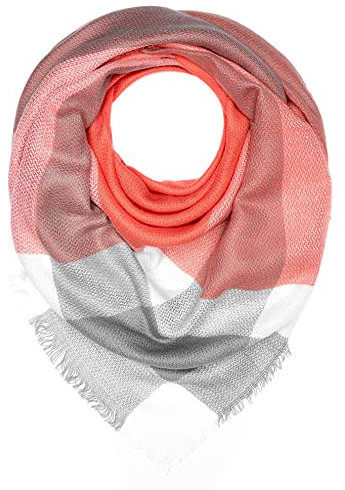 Autiga großer Damen Strickschal kariert Karo XXL Wollschal Oversized Winterschal Deckenschal quadratisch pink-grau unisize