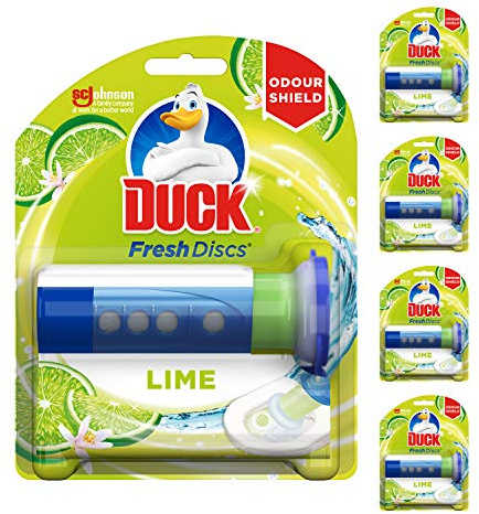 Duck Fresh Disc Toilet Cleaner Starter Pack, Toilet Bowl Sanitiser & Descaler, Lime, 36 ml, Pack of 5