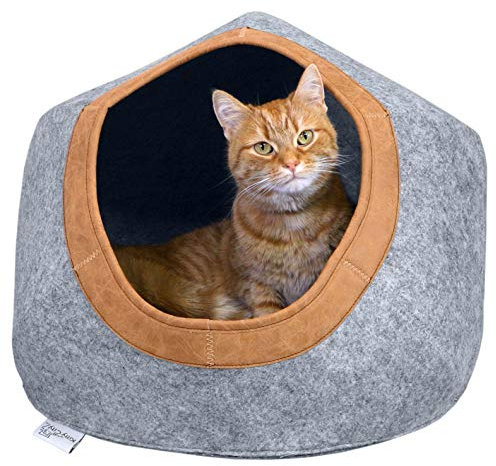 Kitty City Rundes Katzenbett aus Filz, warm und gemütlich, Grau
