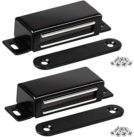 Onarway Magnetic Door Catch 20KG 2 Pack Pull Strong Magnet Cabinet Latches Magnetic Hardware Stainless Steel Door Closer for Bathroom Kitchen Sliding Door Window Cupboard Black