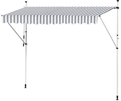 Kingpower Markise Klemmmarkise Einziehbar Balkonmarkise Gelenkmarkise Sonnenschutz Manuell Kurbel, Farbe:Weiß/Grau, Breite:350 cm