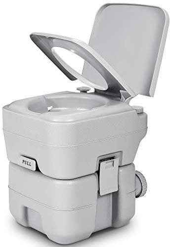 YITAHOME 20L Portable Toilet RV Potty, Camping Toilet Upgrade Double Outlet Water Spout, Handle Flush Pump, Detachable Water Tank, for Camping, Boating, Hiking, Trips